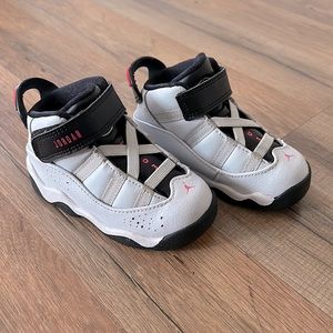 Baby Air Jordan 10, Size 6C, Color: Black, Grey, and Pink